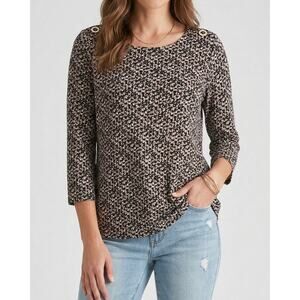 Nine West Womens Large Blouse Polyester Cheetah Print Brown White Black